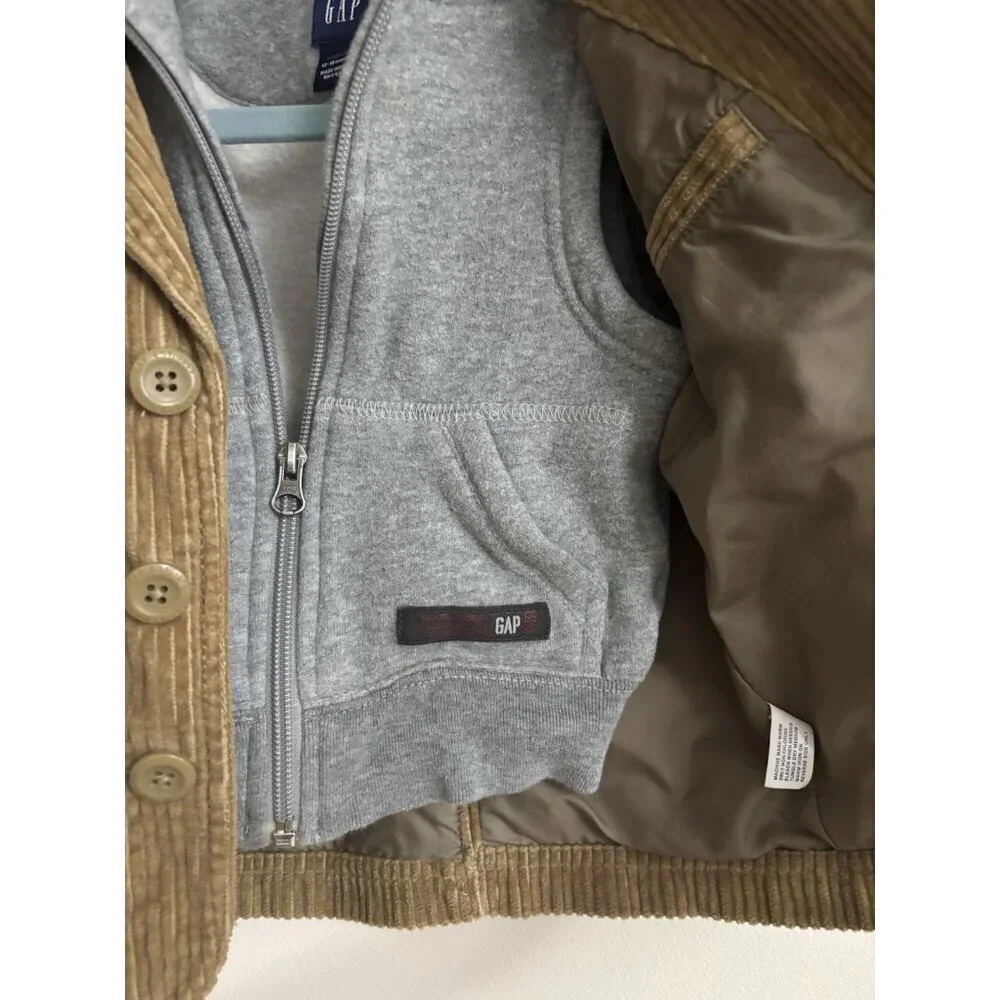 GAP Zip & Button Long Sleeve Brown Corduroy Hooded Jacket Toddler 12/18 Months